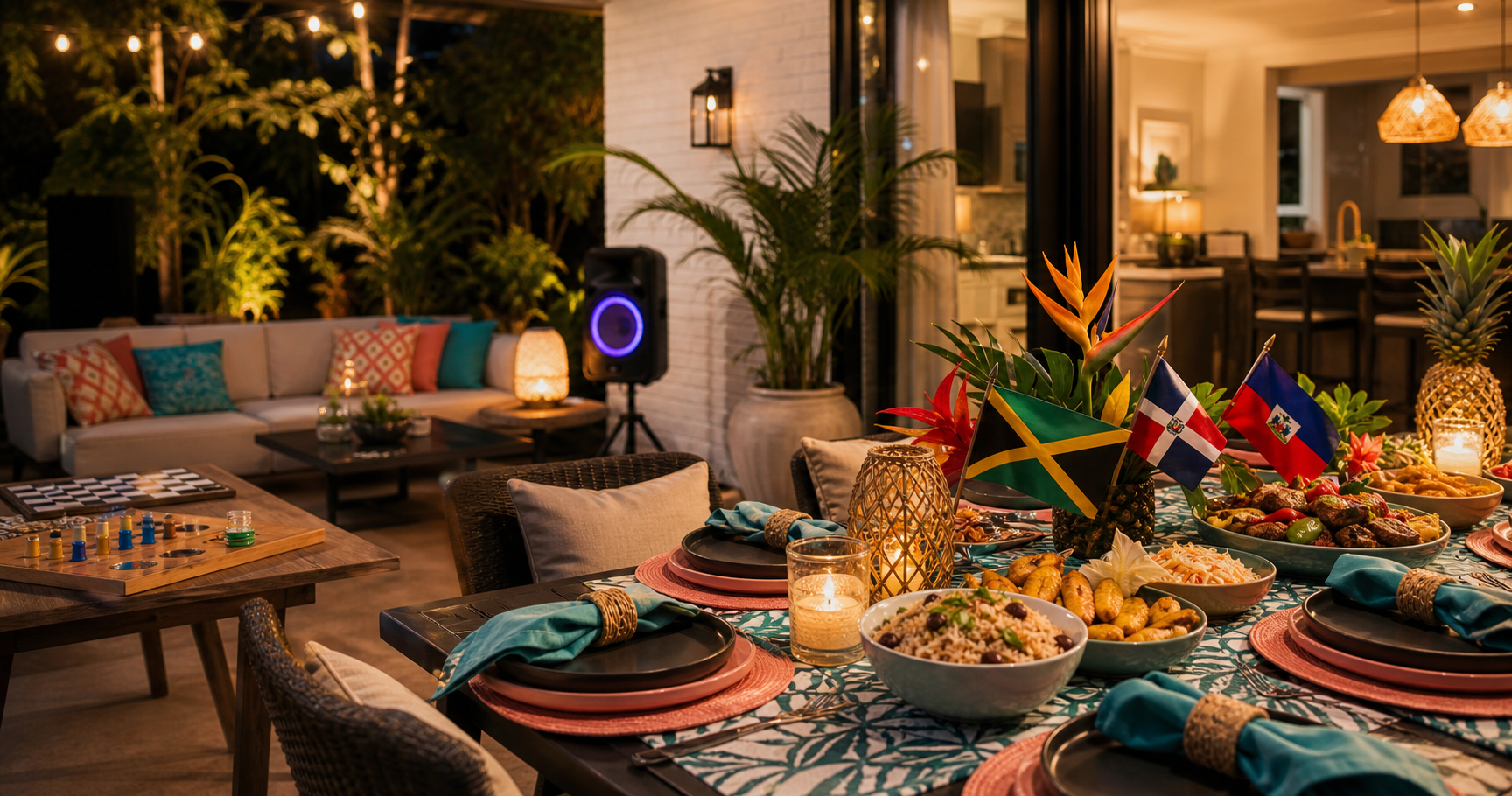 Caribbean dinner and culture experience setup at Silverleaf Retreat
